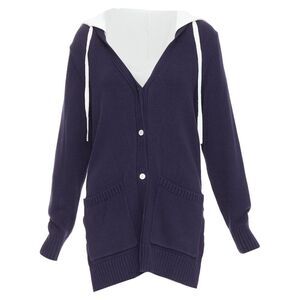 Monse navy cotton blend laced side hooded cardigan